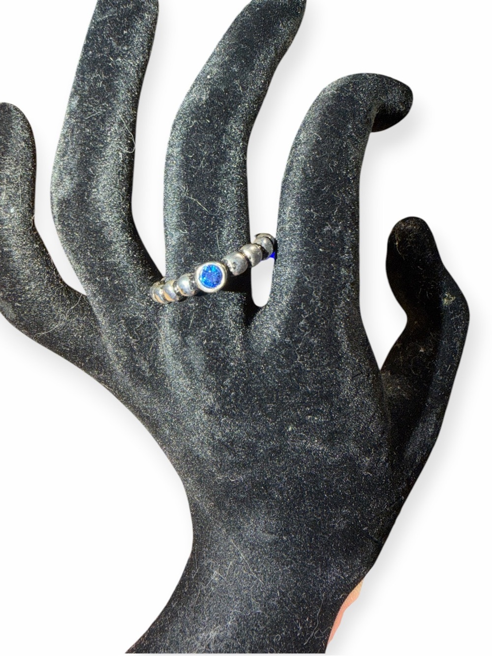 Vintage Sterling Silver Blue Sapphire Beaded Bubble Stacking Ring Sz 9